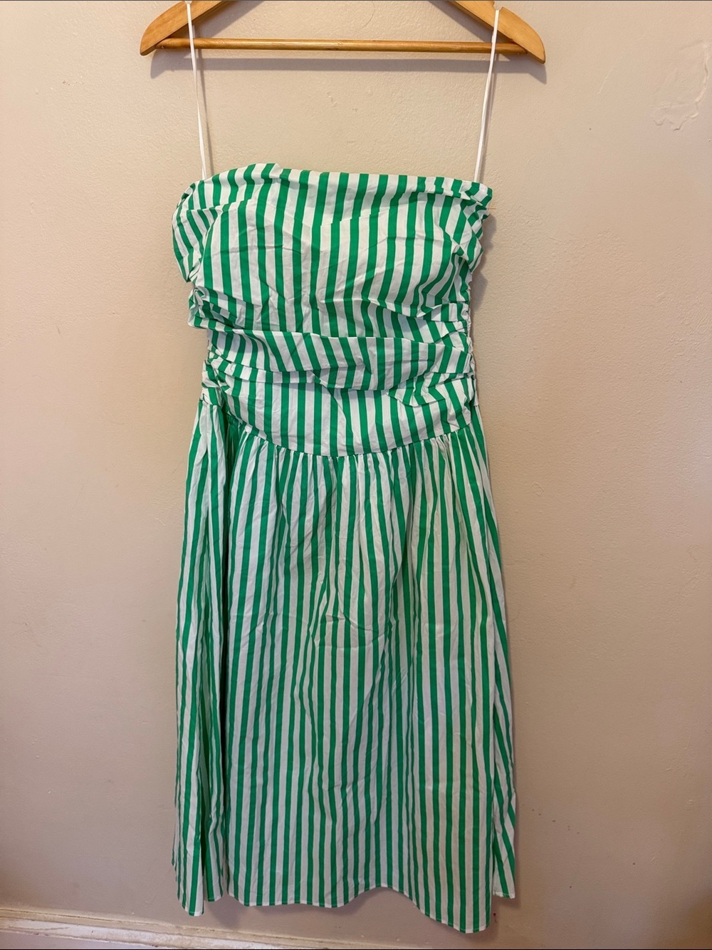Fashion Nova Green & White Strapless Midi Dress